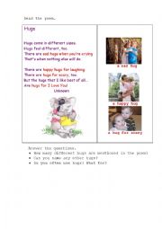 English Worksheet: HUGS (a poem + questions)