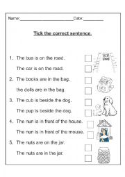 English Worksheet: Tick the correct sentence
