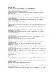 English Worksheet: Easter Days
