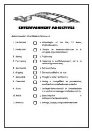 English Worksheet: Entertainment Adjectives
