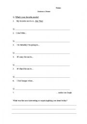 English Worksheet: Sentence Stems