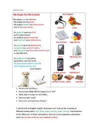 English Worksheet: MY PUPPY ATE MY EARBUDS (a poem + questions + working with eating vocabulary)