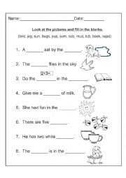 English Worksheet: Look at the pictures and fill in the blanks using the given words.