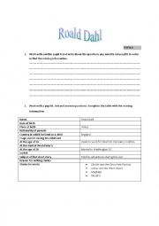 English Worksheet: Roald Dahls biography