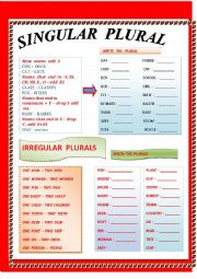 English Worksheet: SINGULAR AND  PLURAL  FORM