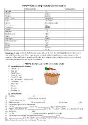 English Worksheet: Cake recipe and imperatives