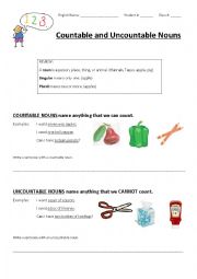 English Worksheet: Countable and Uncountable Nouns