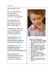 English Worksheet: ME, MYSELF AND I ( a poem + questions)