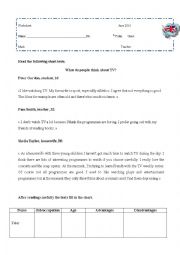 Worksheet about TV