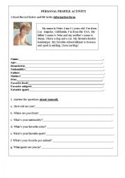 English Worksheet: Personal profile activity