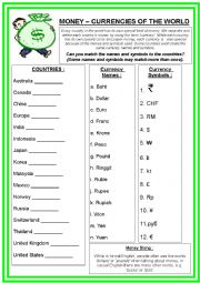 English Worksheet: Currencies of the World