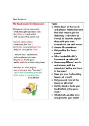 English Worksheet: MY TEACHER ATE MY HOMEWORK (a poem + questions)