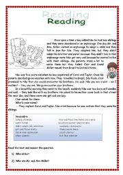 English Worksheet: Reading short story