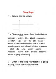 English Worksheet: Song Bingo - locked Away