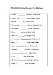 worksheet for adjectives