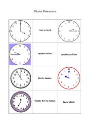 English Worksheet: Clocks Pelmanism