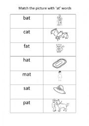 English Worksheet: at words with pictures