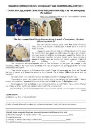 English Worksheet: Reading comprehension: baseball player living off the grid