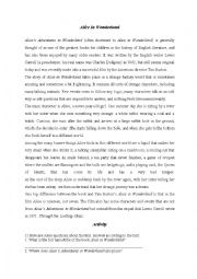 English Worksheet: Alice in Wonderland Reading and listening