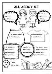 English Worksheet: Back to school. ALL ABOUT ME- profile.  2 PAGES