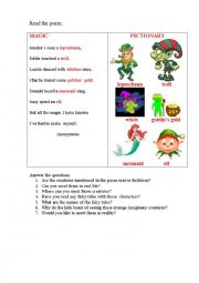 English Worksheet: MAGIC (a poem + questions)