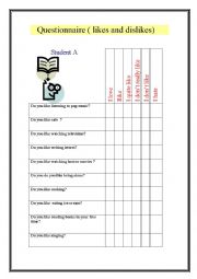 English Worksheet: Pair work - likes and dislikes