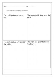 English Worksheet: Toys, in, under, on