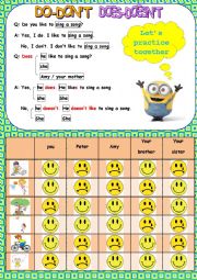 English Worksheet: Do you like to.../ Does she or he like to ...