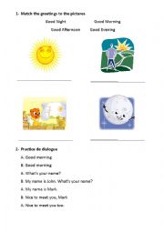 English Worksheet: Greetings match and dialogue