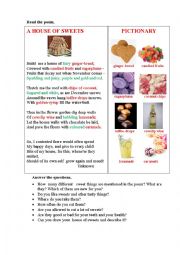 English Worksheet: A HOUSE OF SWEETS (a poem + questions)