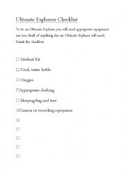 English Worksheet: Ultimate Explorer Checklist