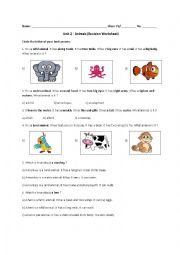 English Worksheet: Animals test