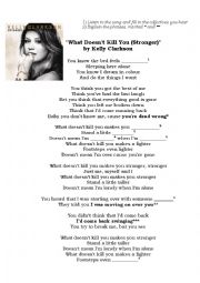 English Worksheet: song What doesnt kill you (stronger) by Kelly Clarkson