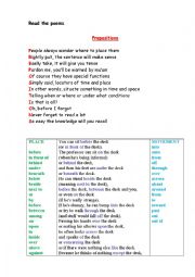 English Worksheet: PREPOSITIONS (2 poems + questions)