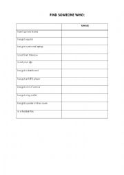 English Worksheet: Find someone who (have got)