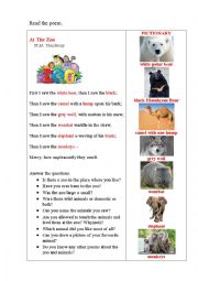 English Worksheet: ZOO (poem + questions)