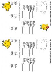 English Worksheet: Let�s count with Little miss busy and Mr happy