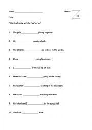 English Worksheet: Verbs - is, are, am