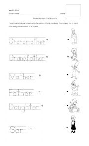 English Worksheet: Cursive Handwriting Family members