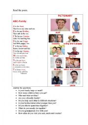 English Worksheet: ABC FAMILY (a poem + questions)