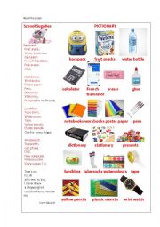 English Worksheet: SCHOOL SUPPLIES (a poem + questions)