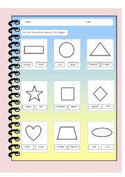 English Worksheet: Quizzer on Basic Shapes (4 pages) (3 type of tests)