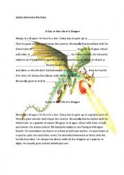 English Worksheet: A Day in the LIfe of a Dragon