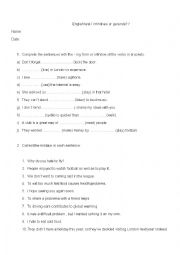 English Worksheet: Infinitive and gerunds