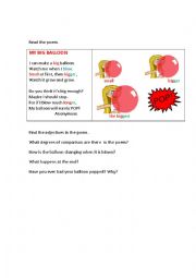 English Worksheet: MY BIG BALLOON (a poem)