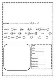 English Worksheet: Food I like and Dont like  and Action Verbs