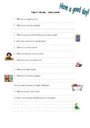 English Worksheet: Topic 2 - My day