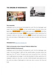 English Worksheet: THE ORIGINS OF MCDONALDS