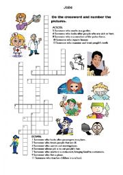 English Worksheet: JOB CROSSWORD WITH WH SENTENCES