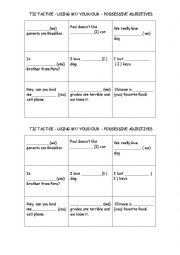 English Worksheet: TIC TAC TOE